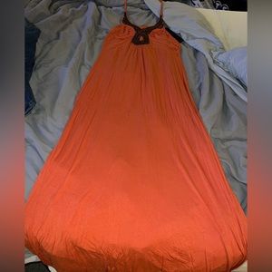 Orange Maxi halter dress size XL with wooden beading along chest